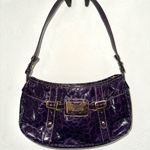 Maxx NY Y2K purple gold shoulder bag faux crocodile alligator pockets keychain - Picture 2 of 15